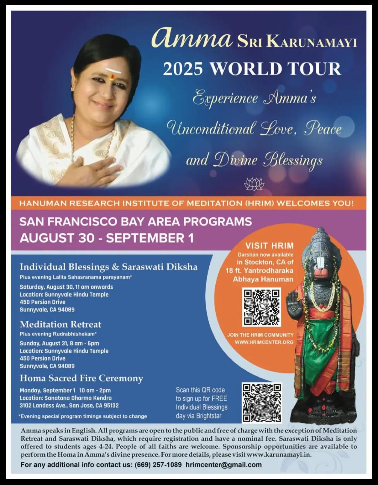 Amma Sri Karunamayi – 2025 San Francisco Bay Area Spiritual Programs